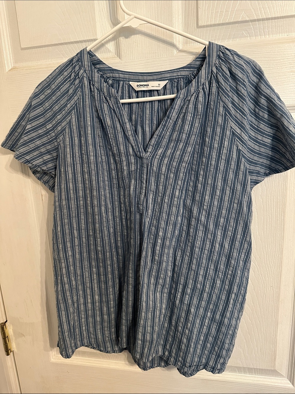 Sonoma Blue & White Striped V-Neck Short-Sleeve Blouse